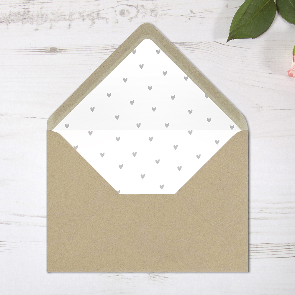 'Grey Heart' Printed Envelope Liner with Envelope