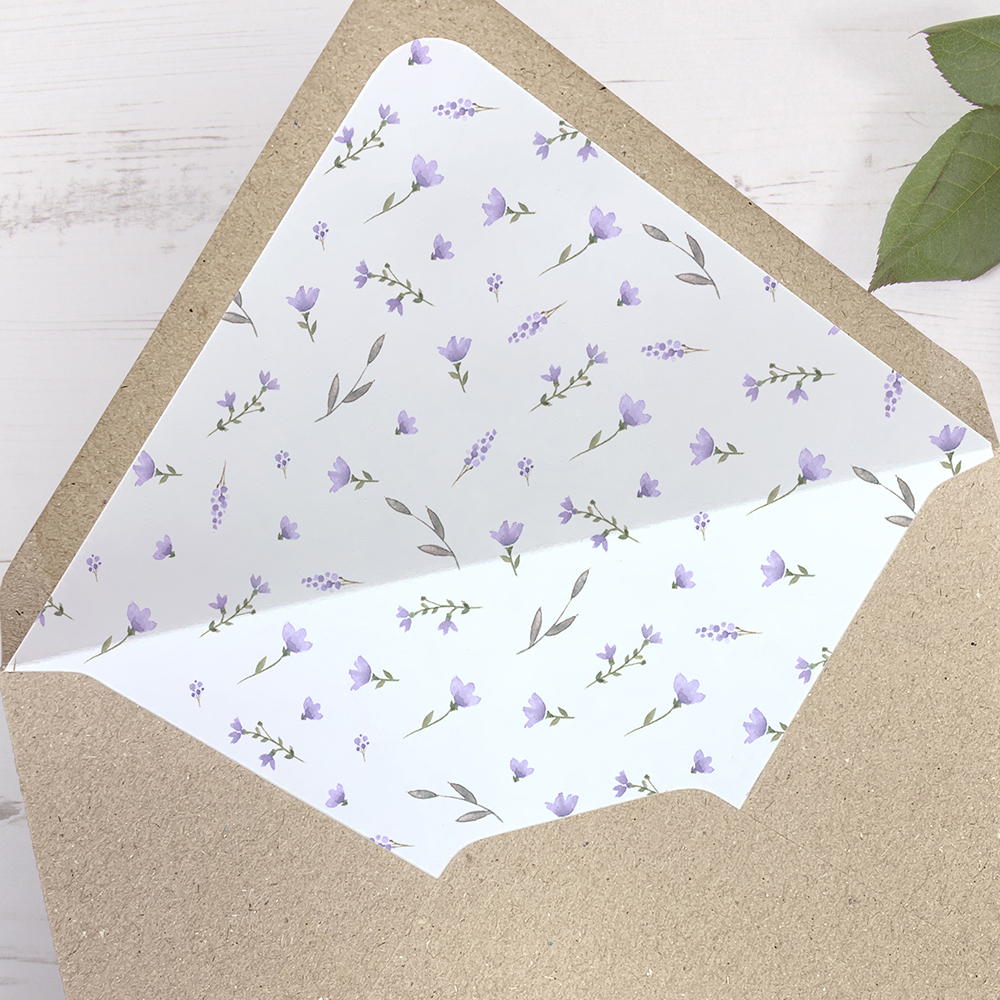 'Lavender Floral' Printed Envelope Liner Sample with Envelope