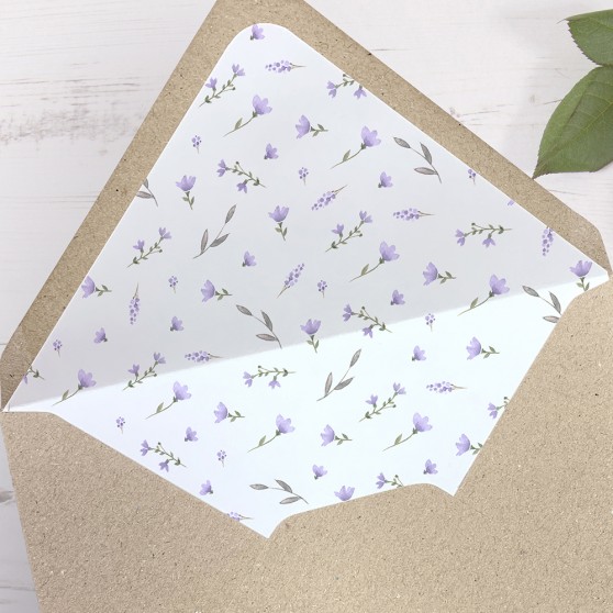 'Lavender Floral' Printed Envelope Liner Sample with Envelope