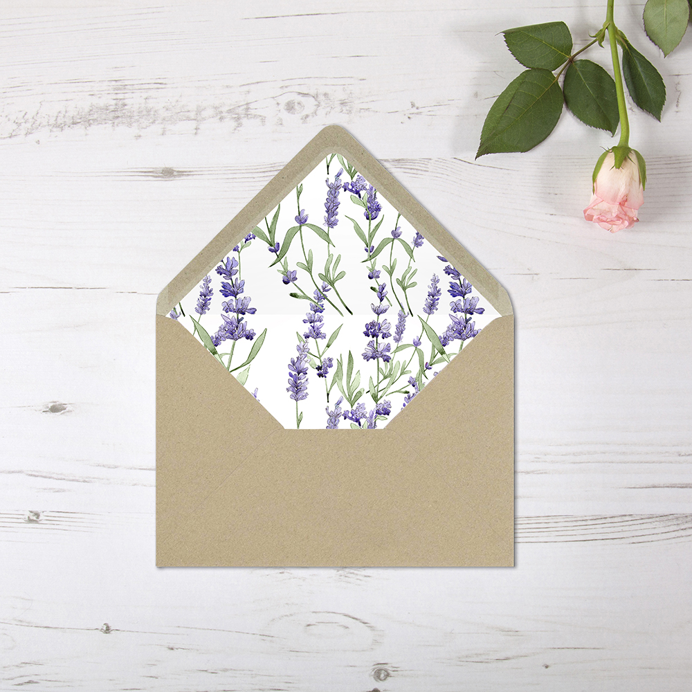 'Lavender' Printed Envelope Liner Sample with Envelope