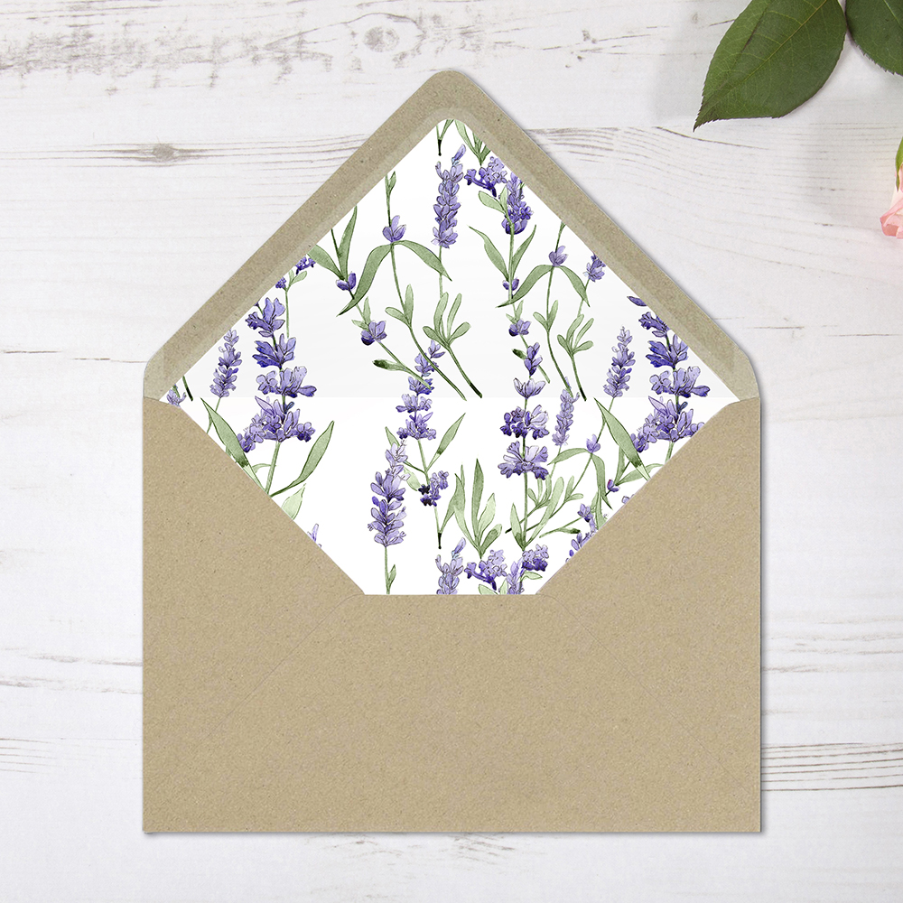 'Lavender' Printed Envelope Liner Sample with Envelope