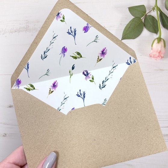 'Midnight Iris' Printed Envelope Liner Sample with Envelope