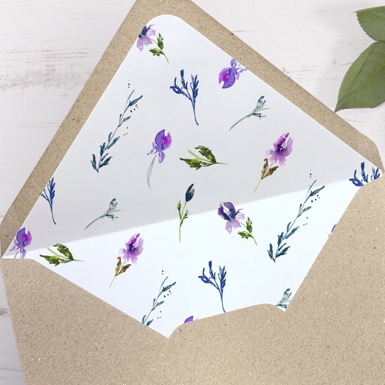 'Midnight Iris' Printed Envelope Liner Sample with Envelope