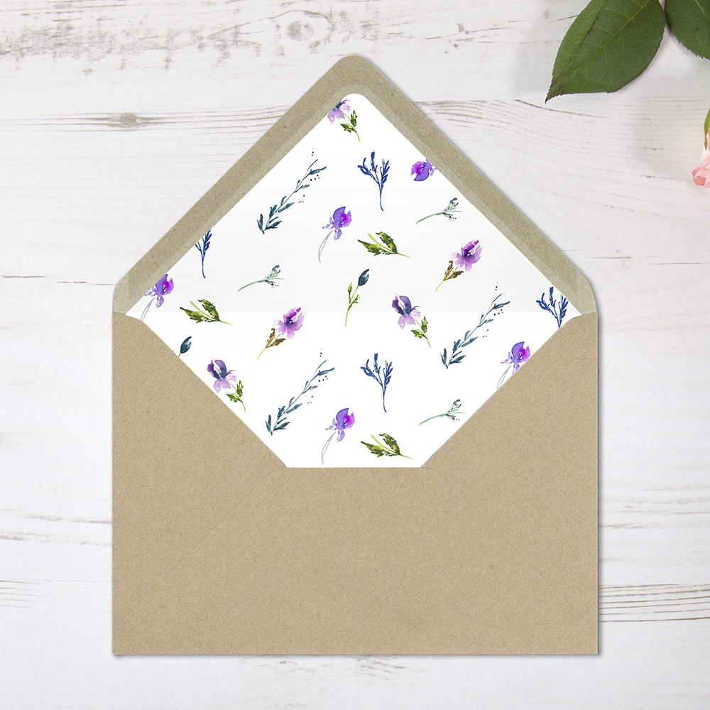 'Midnight Iris' Printed Envelope Liner Sample with Envelope