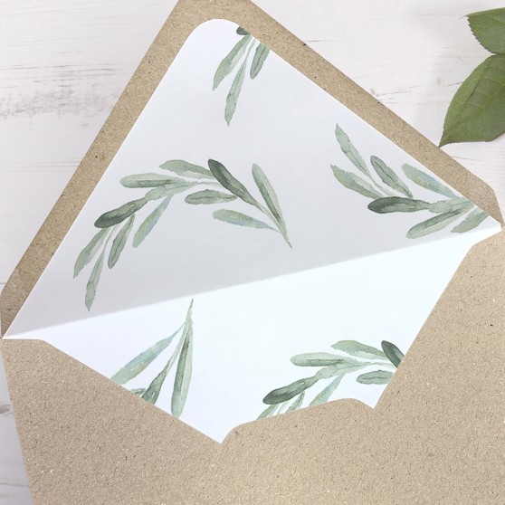 'Olive Pattern' Printed Envelope Liner Sample with Envelope