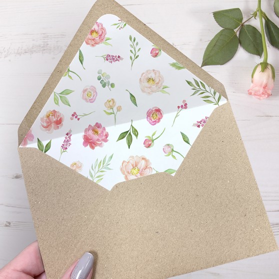 'Peony' Printed Envelope Liner Sample with Envelope