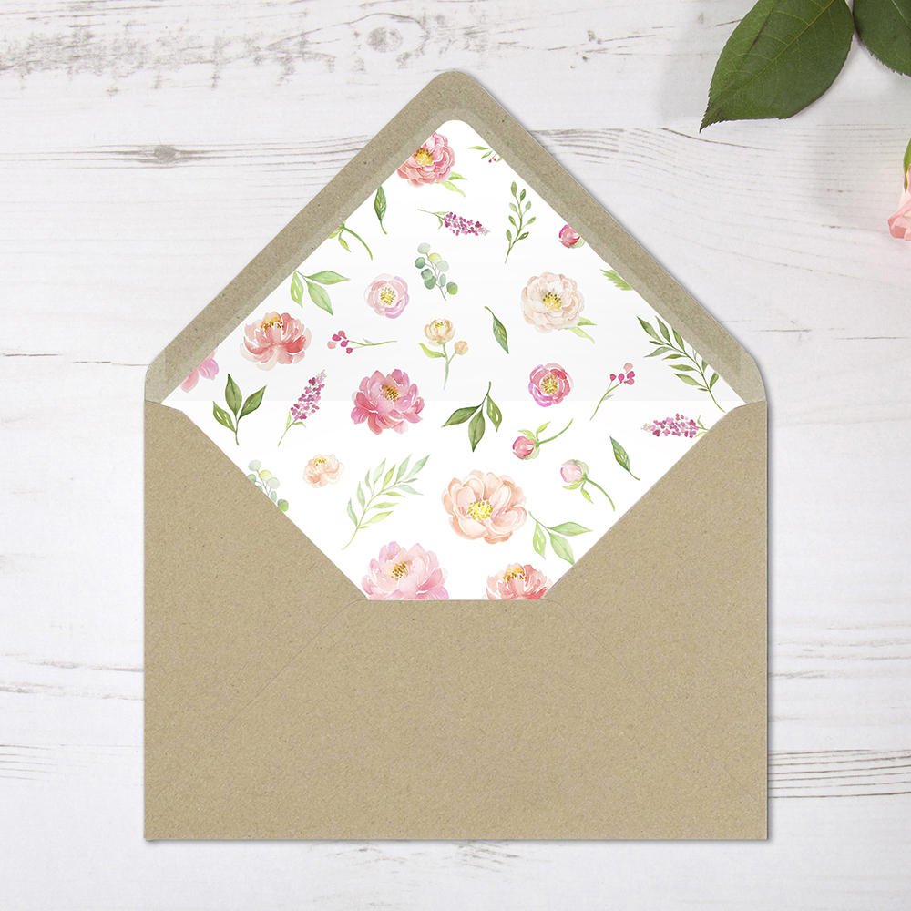 'Peony' Printed Envelope Liner Sample with Envelope