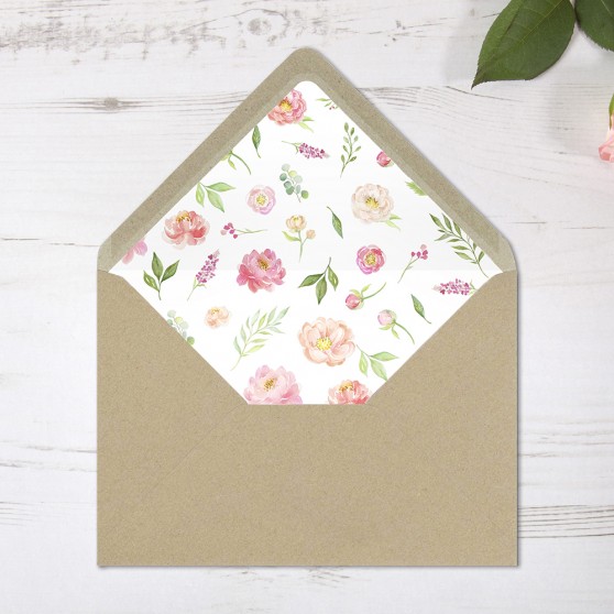 'Peony' Printed Envelope Liner Sample with Envelope