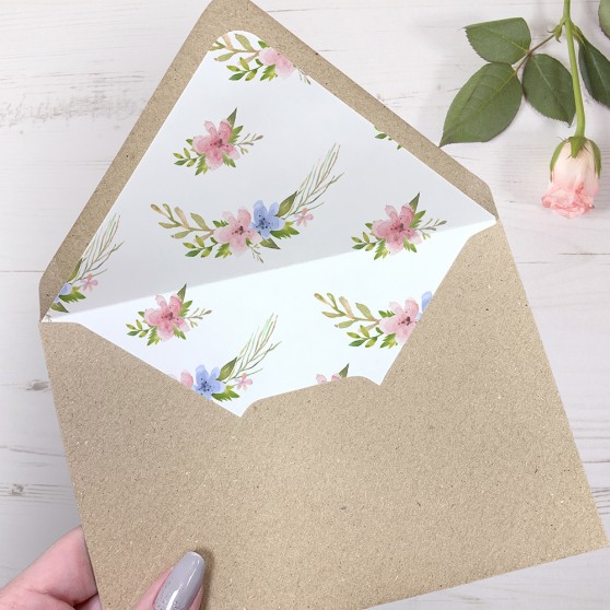 'Pretty in Blue & Pink' Printed Envelope Liner Sample with Envelope