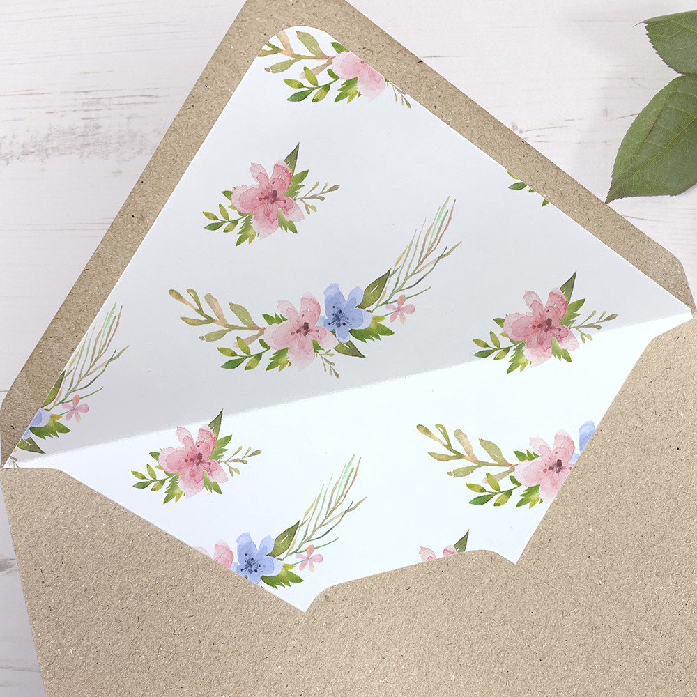 'Pretty in Blue & Pink' Printed Envelope Liner with Envelope