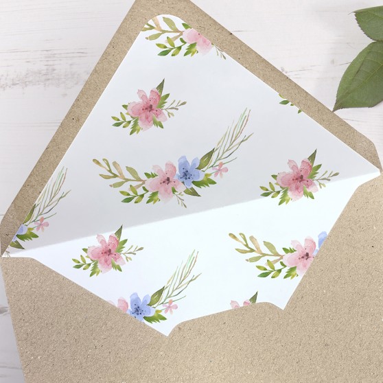 'Pretty in Blue & Pink' Printed Envelope Liner Sample with Envelope