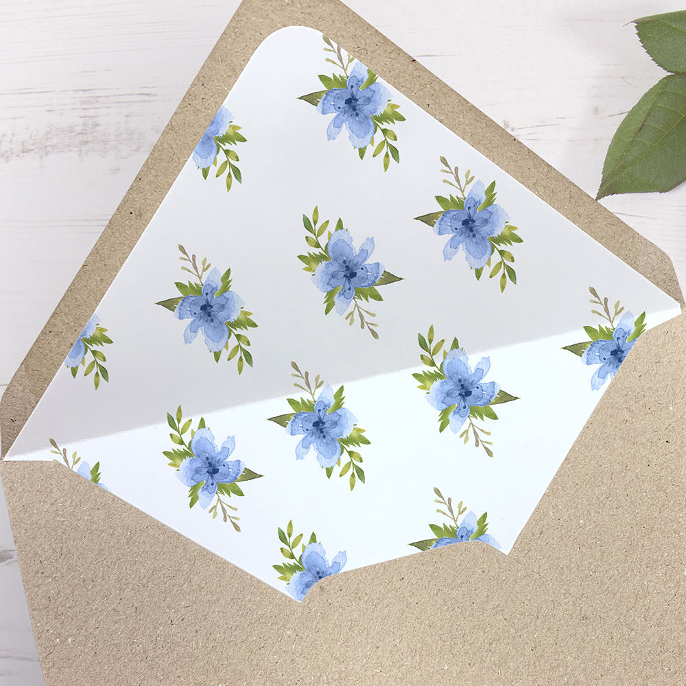 'Pretty in Blue' Printed Envelope Liner Sample with Envelope