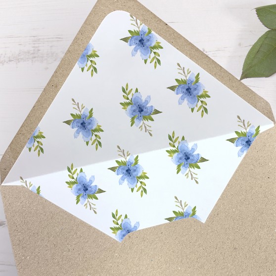 'Pretty in Blue' Printed Envelope Liner Sample with Envelope