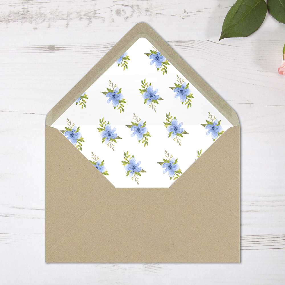 'Pretty in Blue' Printed Envelope Liner Sample with Envelope