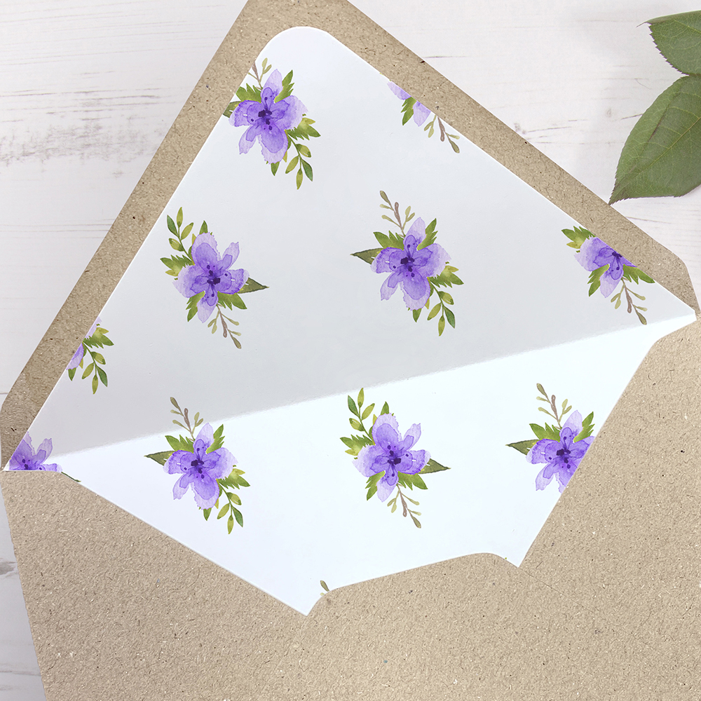 'Pretty in Purple' Printed Envelope Liner Sample with Envelope
