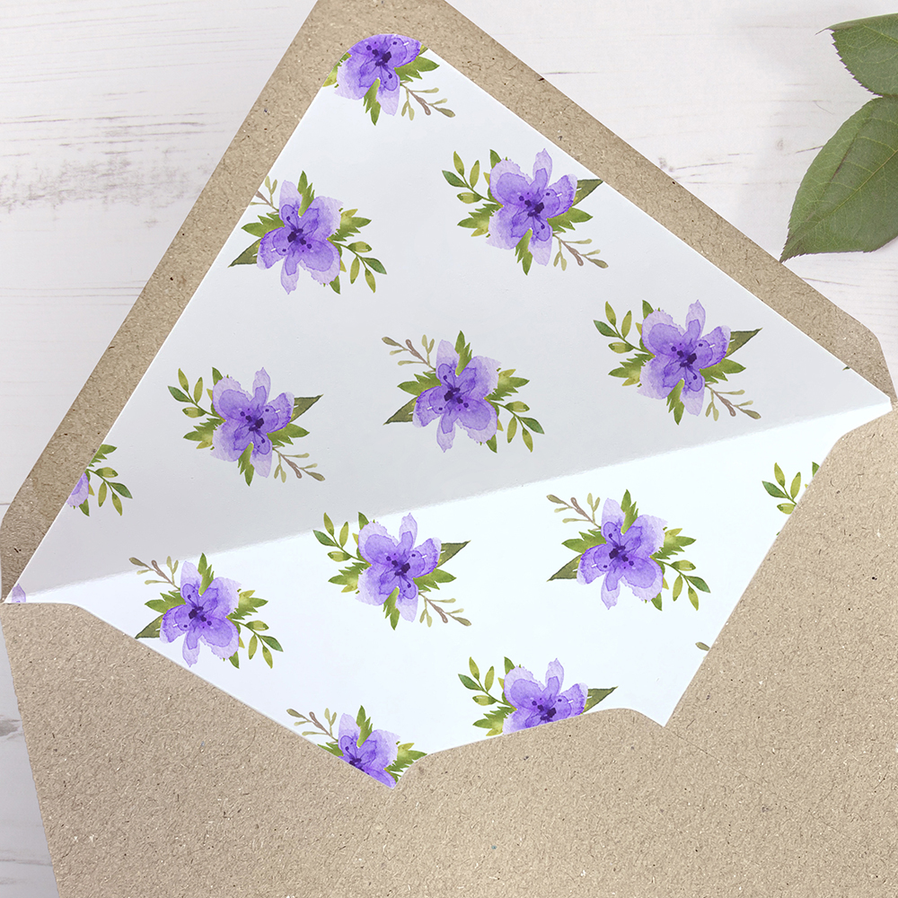 'Purple Multi Floral Watercolour' Hole-punched Wedding Invitation