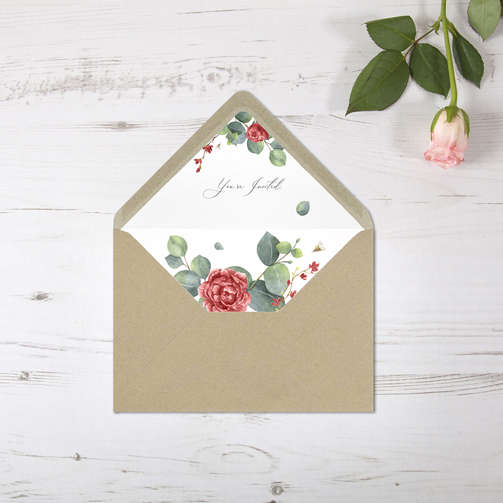 'Red Eucalyptus' Printed Envelope Liner Sample with Envelope