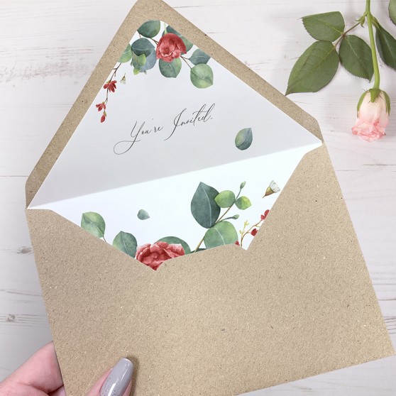 'Red Eucalyptus' Printed Envelope Liner Sample with Envelope