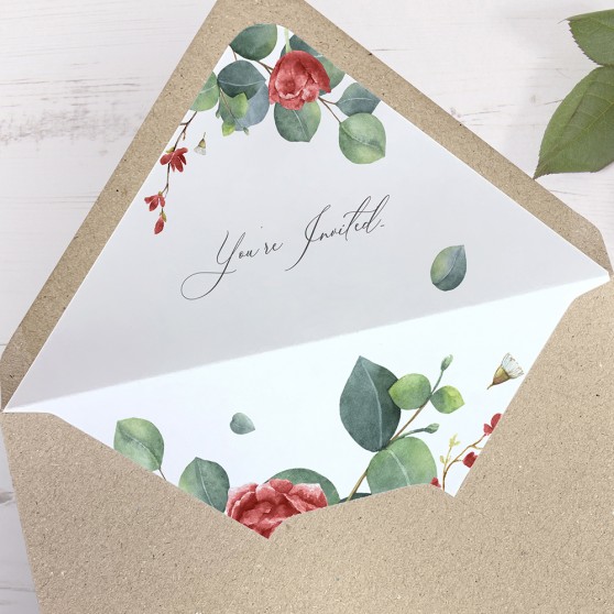 'Red Eucalyptus' Printed Envelope Liner Sample with Envelope