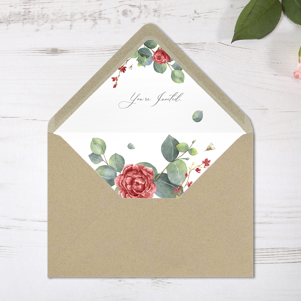 'Red Eucalyptus' Printed Envelope Liner Sample with Envelope