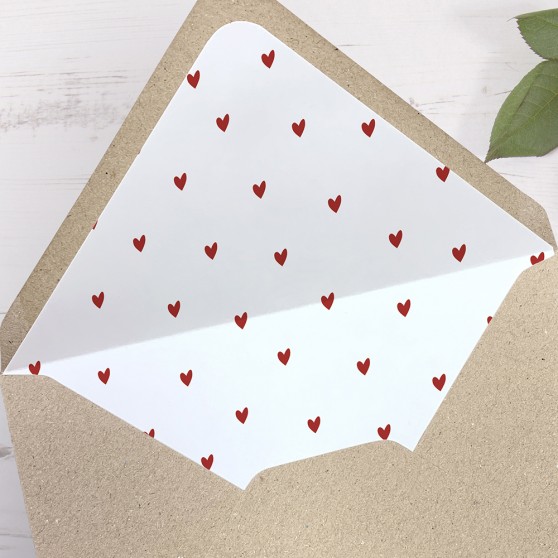'Red Heart' Printed Envelope Liner Sample with Envelope