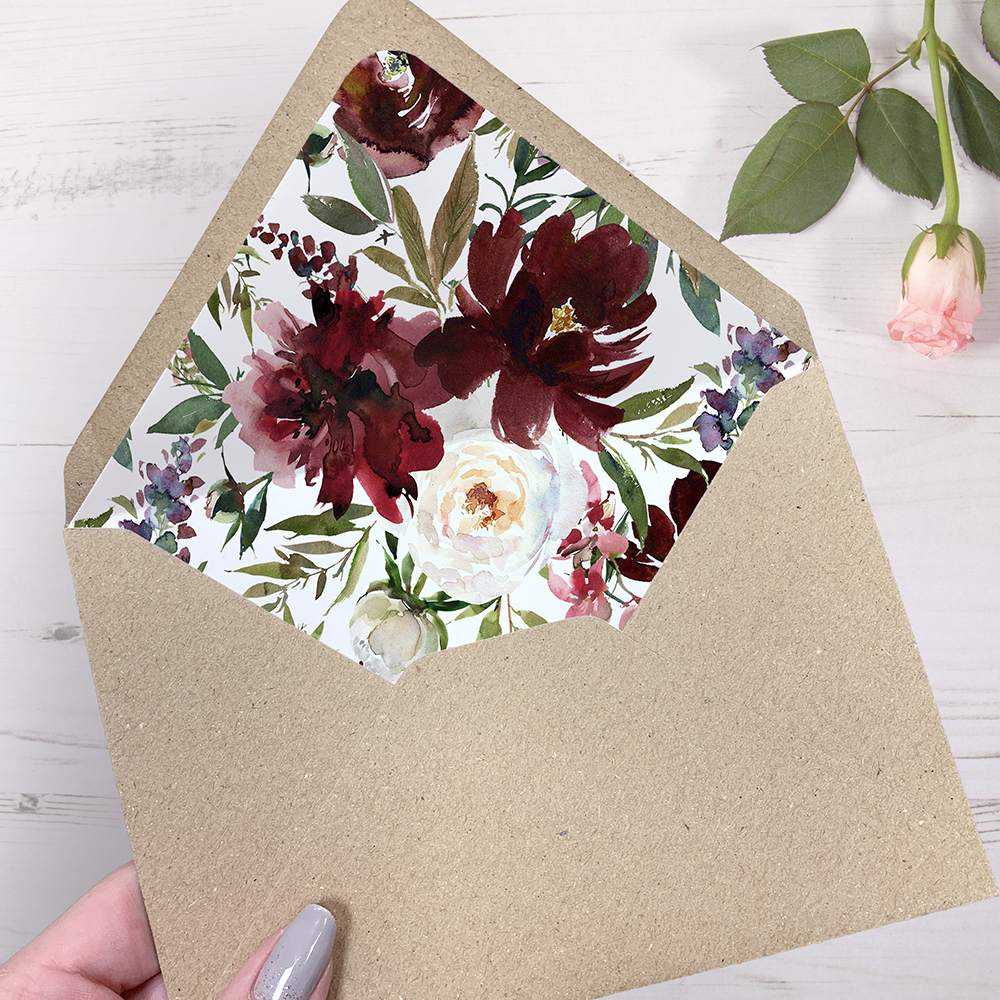 'Red Velvet' Printed Envelope Liner with Envelope