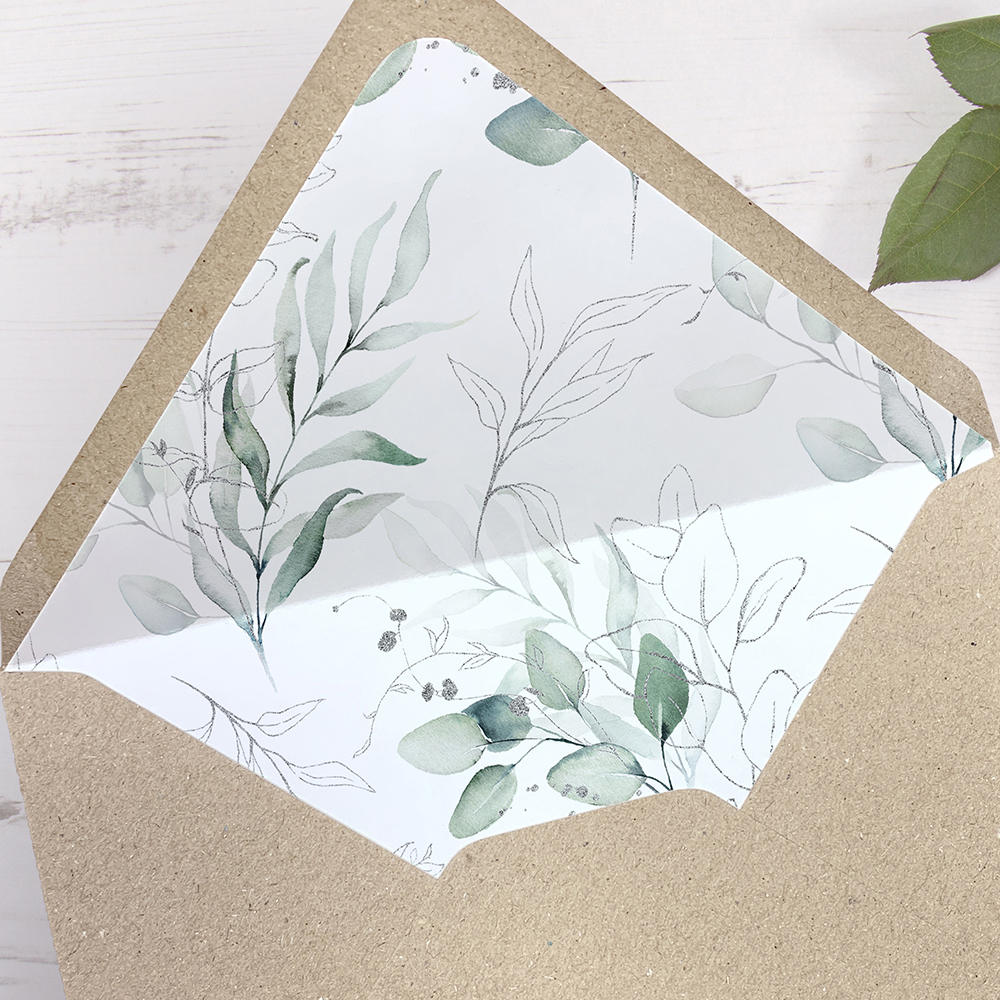 'Silver Eucalyptus' Printed Gatefold Wedding Invitation Sample