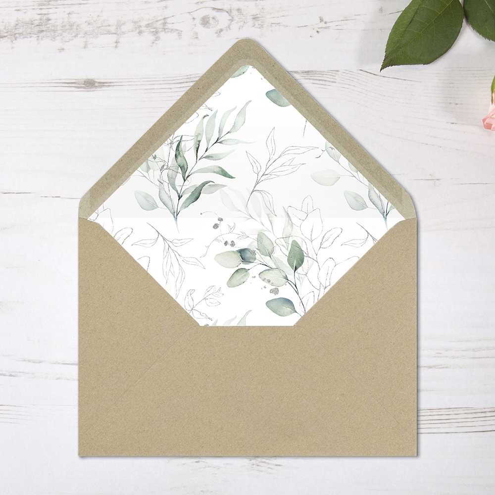 'Silver Eucalyptus' Printed Envelope Liner Sample with Envelope