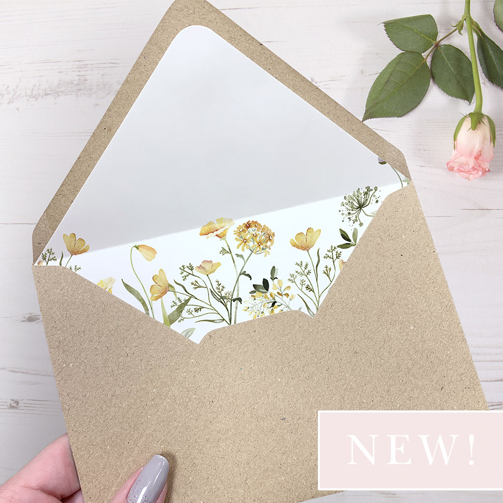 'Spring Yellow' Printed Envelope Liner Sample with Envelope