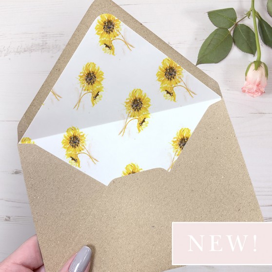'Sunflower' Printed Envelope Liner Sample with Envelope