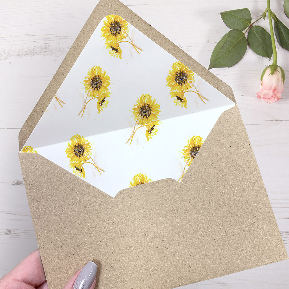'Sunflower' Printed Envelope Liner Sample with Envelope
