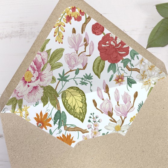'Vintage Blooms' Printed Envelope Liner Sample with Envelope