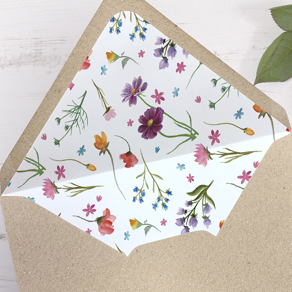 'Wild Floral' Printed Envelope Liner Sample with Envelope