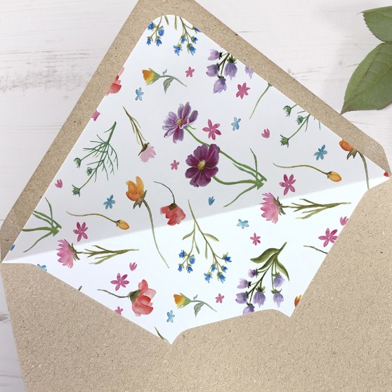 'Wild Floral' Printed Envelope Liner Sample with Envelope
