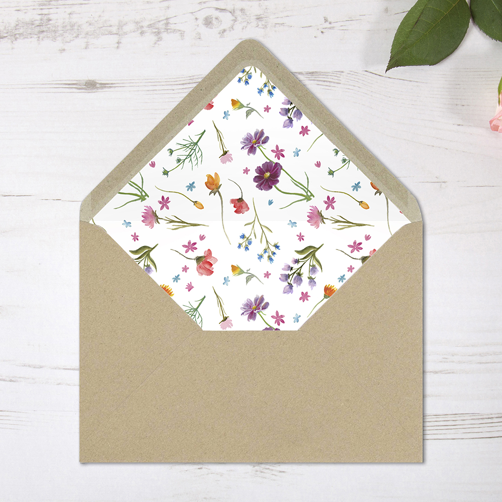 'Wild Floral' Printed Envelope Liner Sample with Envelope