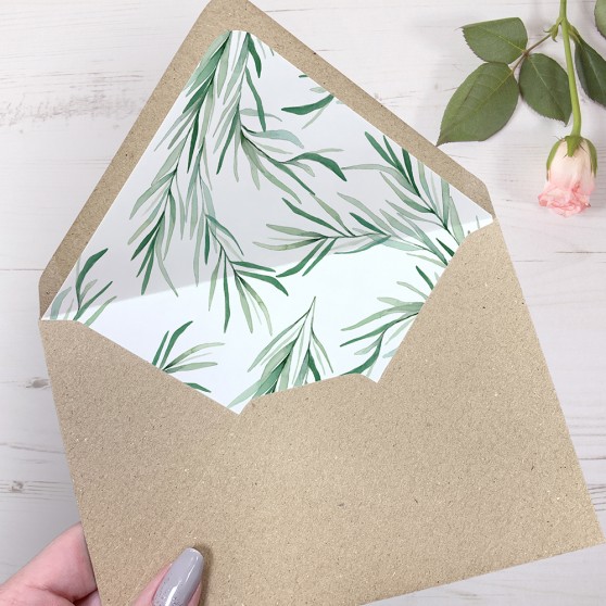 'Willow Eucalyptus' Printed Envelope Liner Sample with Envelope