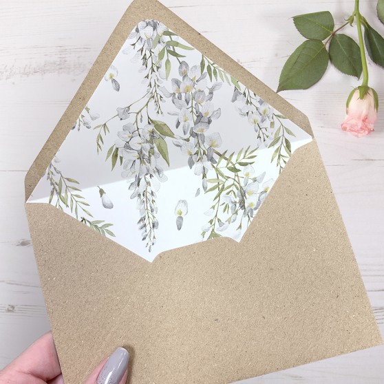 'White Wisteria' Printed Envelope Liner Sample with Envelope
