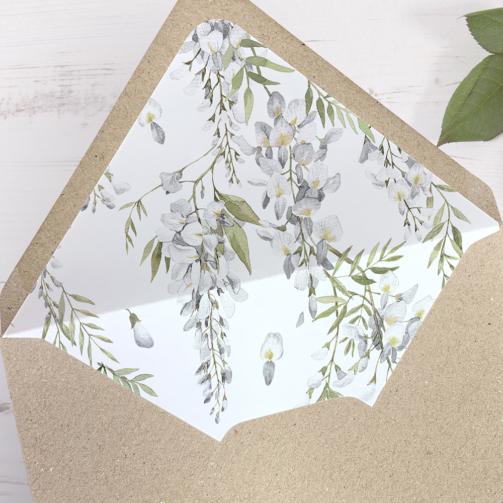 'White Wisteria' Printed Envelope Liner with Envelope