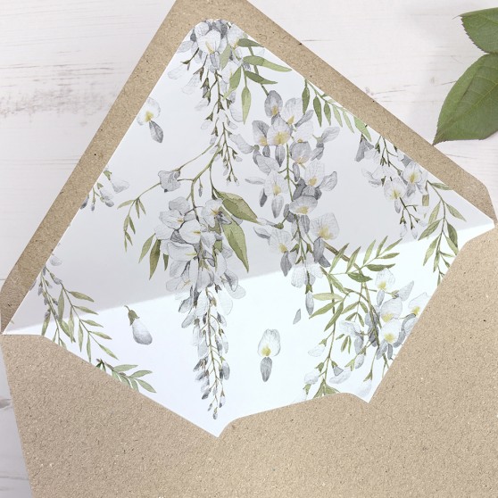'White Wisteria' Printed Envelope Liner Sample with Envelope