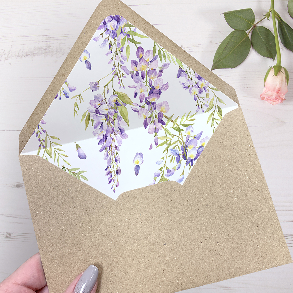 'Wisteria' Printed Envelope Liner Sample with Envelope