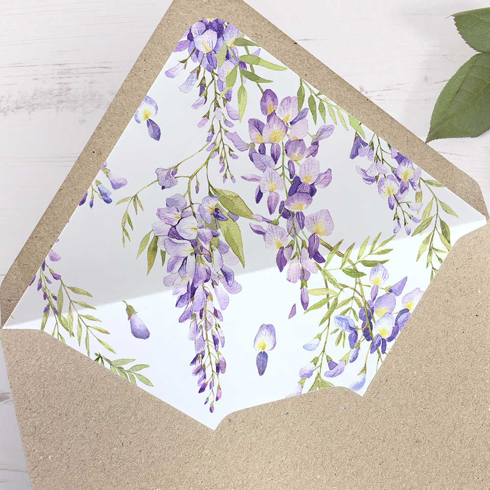 'Wisteria' Printed Envelope Liner Sample with Envelope