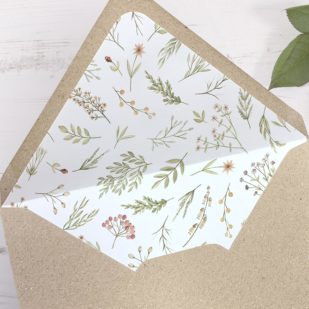 'Woodland Floral' Printed Envelope Liner with Envelope