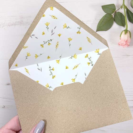 'Yellow Floral Watercolour' Printed Envelope Liner Sample with Envelope