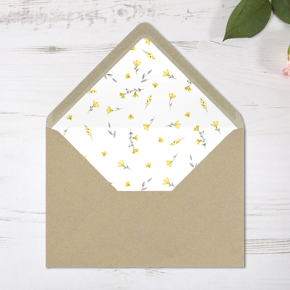 'Yellow Floral Watercolour' Printed Envelope Liner with Envelope