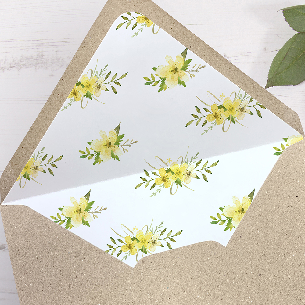 'Yellow Multi Floral Watercolour' Hole-punched Wedding Invitation Sample