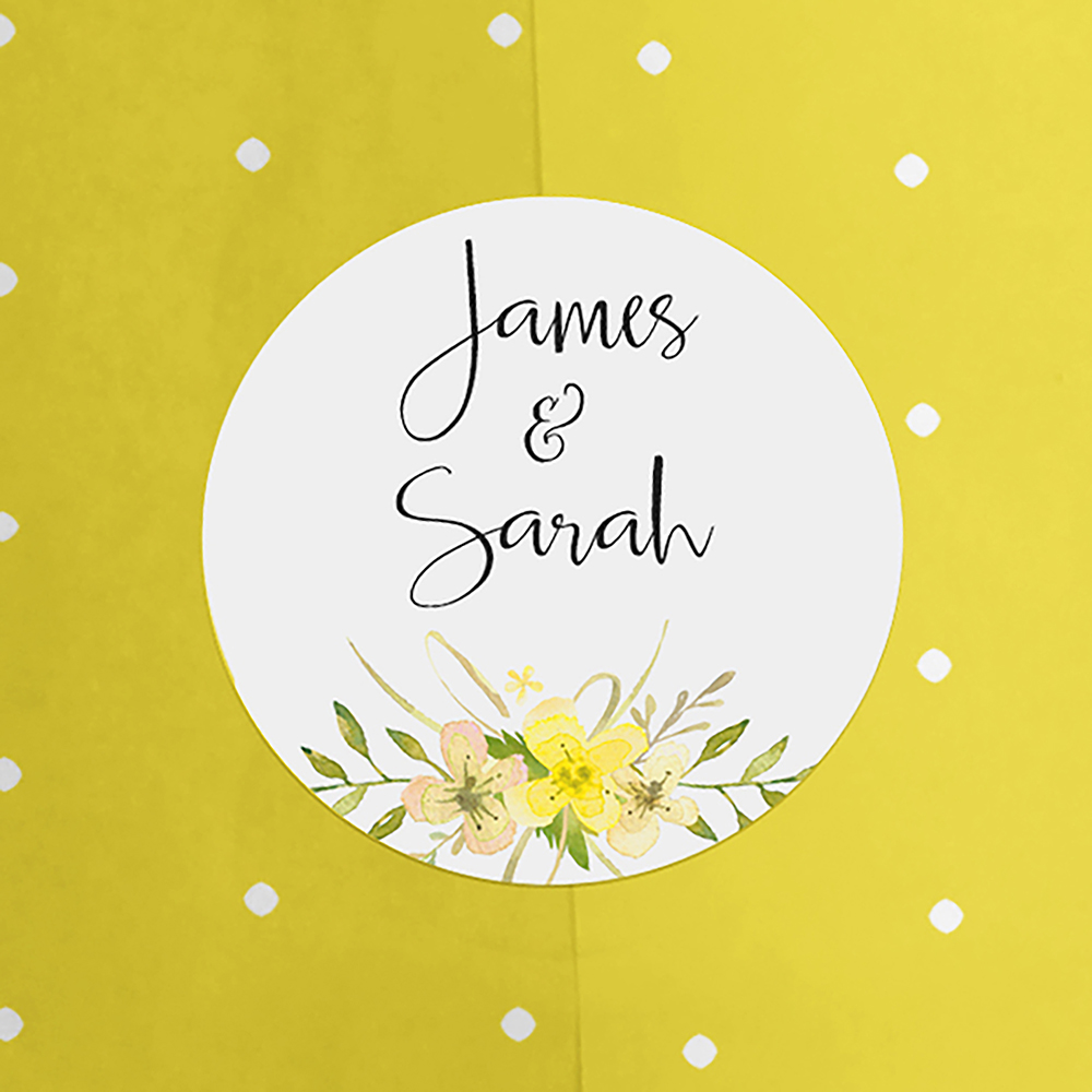 'Yellow Multi Floral Watercolour' Hole-punched Wedding Invitation Sample