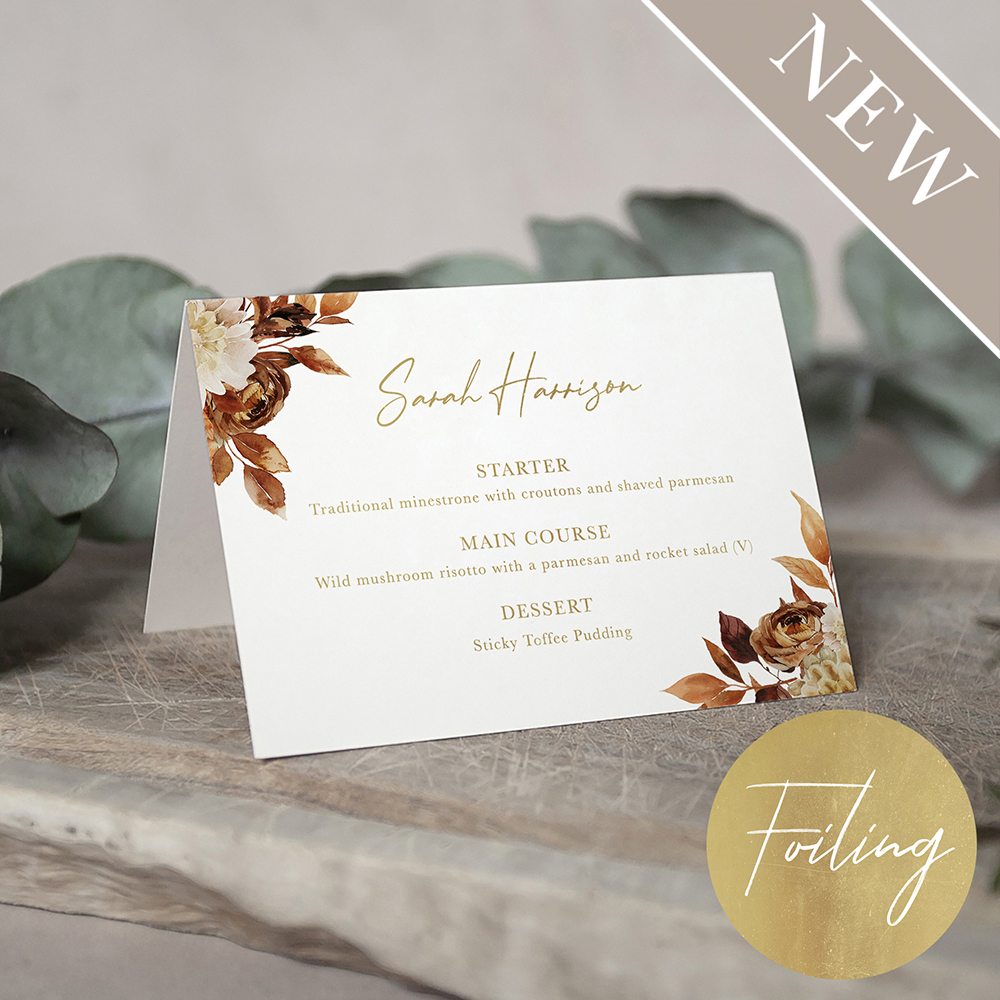 'Autumn Garden' Foil Menu Place Card