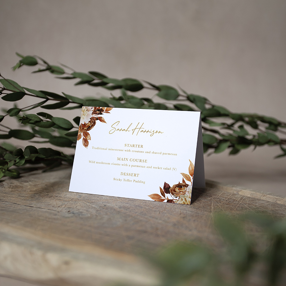 'Autumn Garden' Foil Menu Place Card