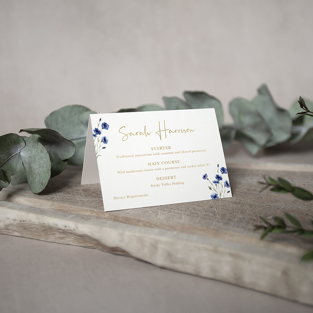 'Cornflower Blue' Foil Menu Place Card