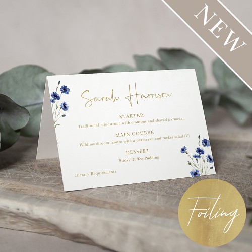 'Cornflower Blue' Foil Menu Place Card